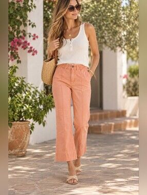 Habitual HR Kick Flare Pants Front Seam Cotton Linen Cropped Braided Waist 8/29